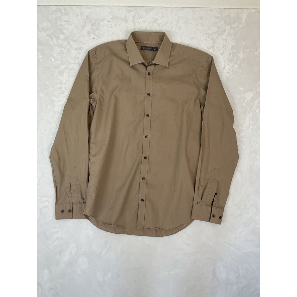 Angelo Litrico Shirt Men's 100% Cotton Tan Button Up Long Sleeve Size M